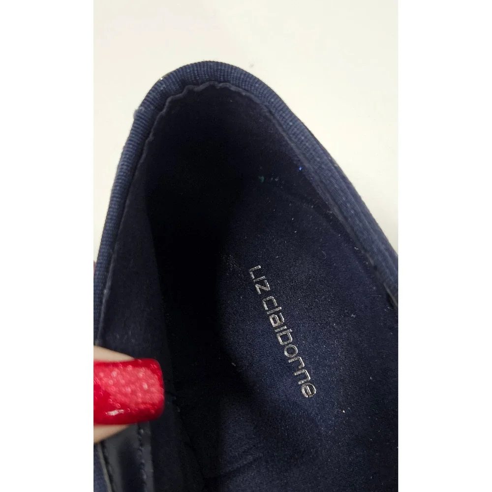 Liz Claiborne Navy Blue Suede Slip On Sneakers Velvet Bow Flats Womens 9 Medium